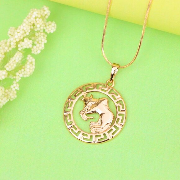 "Zodiac Bull Rose Gold Pendant with Intricate Border Design, XPPT1329 - Picture 13 of 13